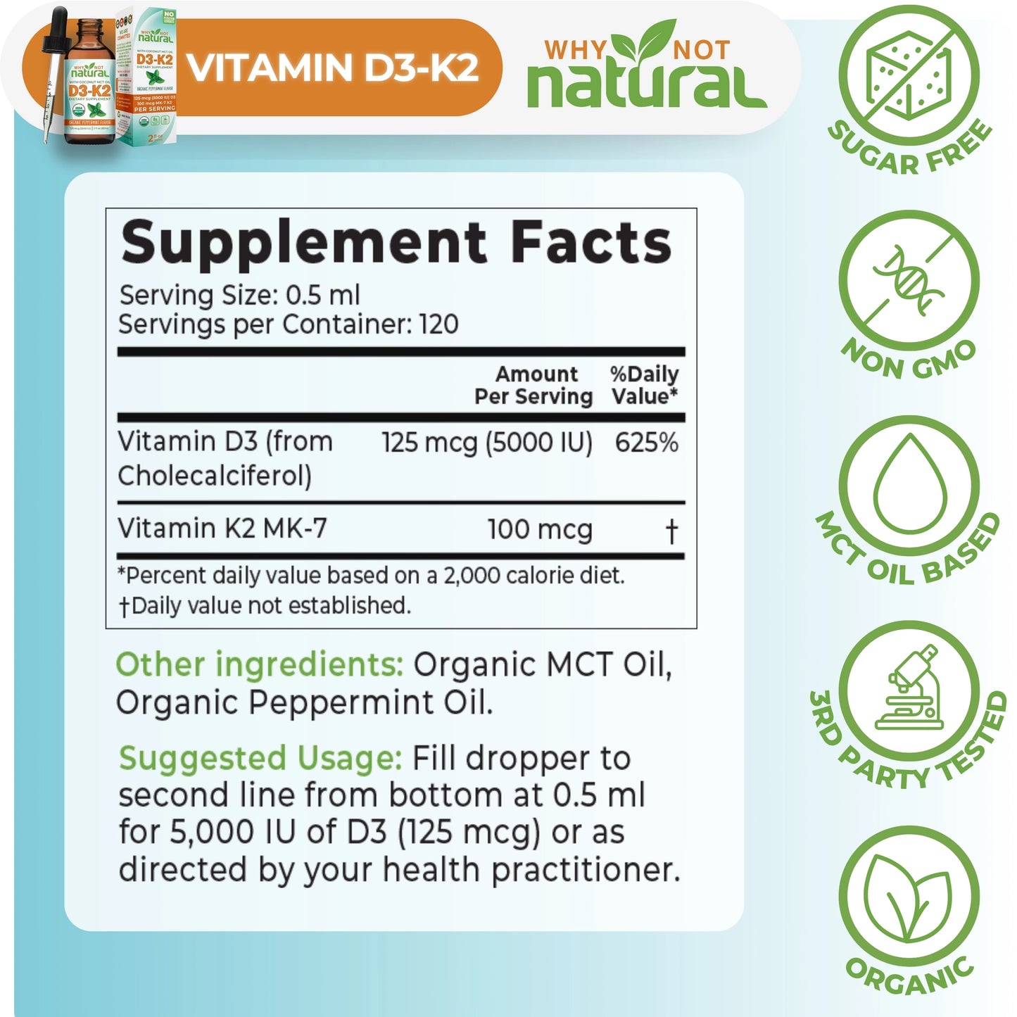 Organic Vitamin D3 & K2 Liquid Drops